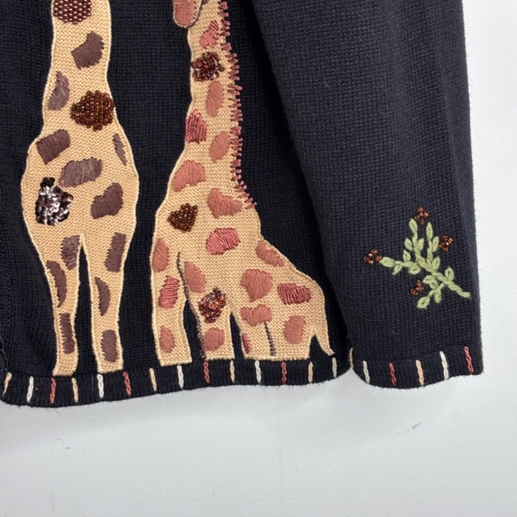Quacker Factory Giraffe Embroidered Cardigan L Black Whimsigoth Art Boho Safari - Picture 3 of 10